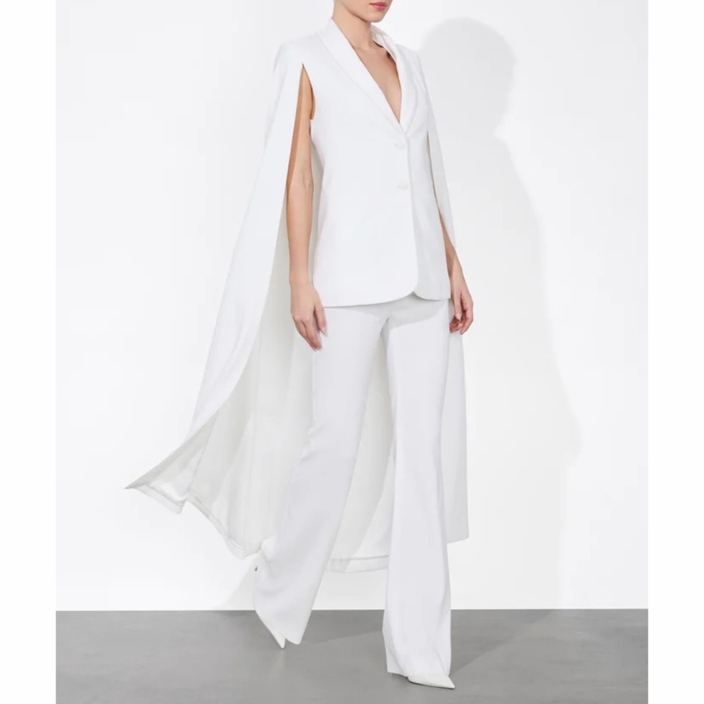 NWT Alice + Olivia Esther Cape Sleeve Maxi Blazer Jacket Dress White Vest 2